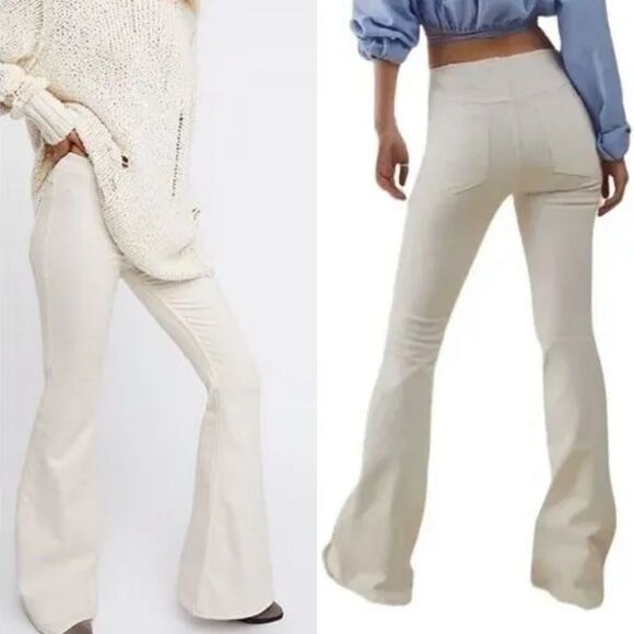 Free People Denim - NWT Free People Penny Pull on Flare Jeans White Cream Ivory Stretch Boho Size 32